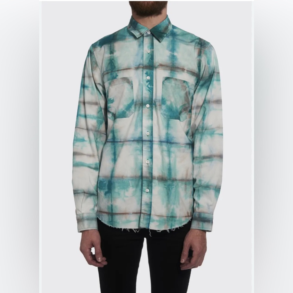 AMIRI Men's Watercolor Plaid Button Down Shirt New